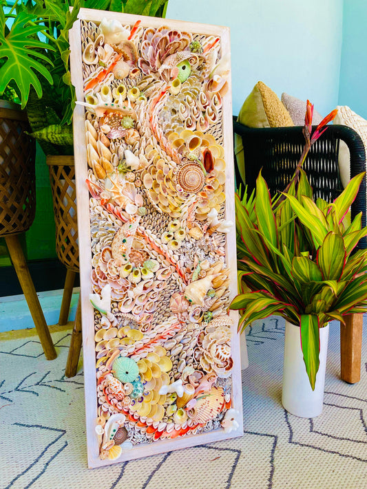 Handmade Abstract Seashell Wall Art, Coastal Beach House Décor, 36x12"