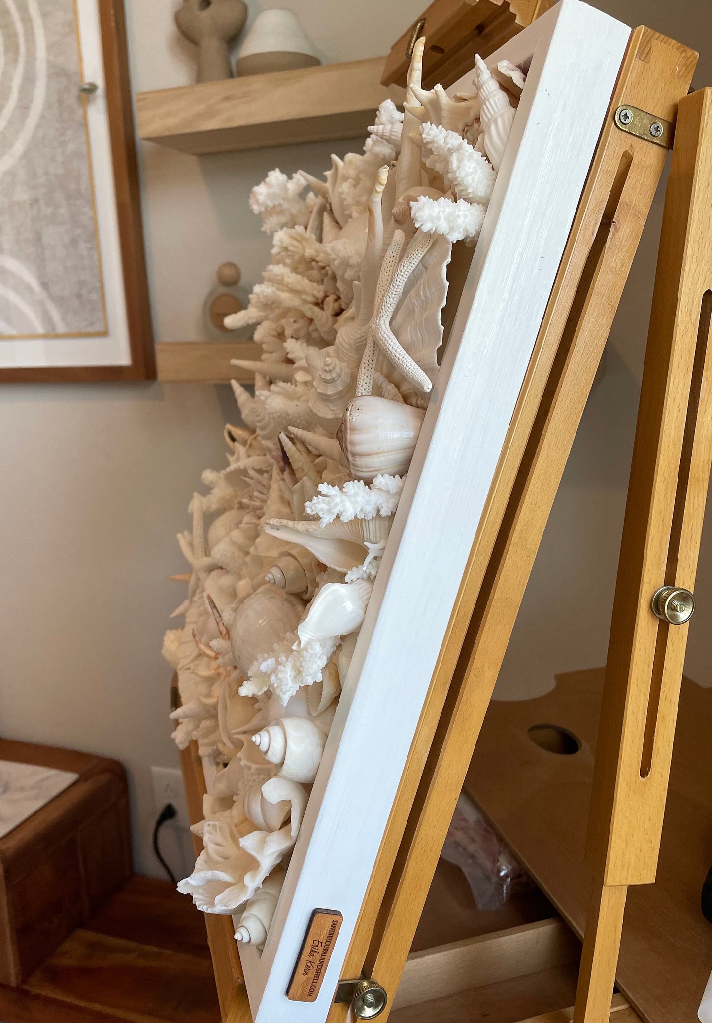 Handmade Seashell Coastal Wall Art Natural Textured Home Décor Sea Shells Urchins Coral Starfish White Beige Brown Seashells