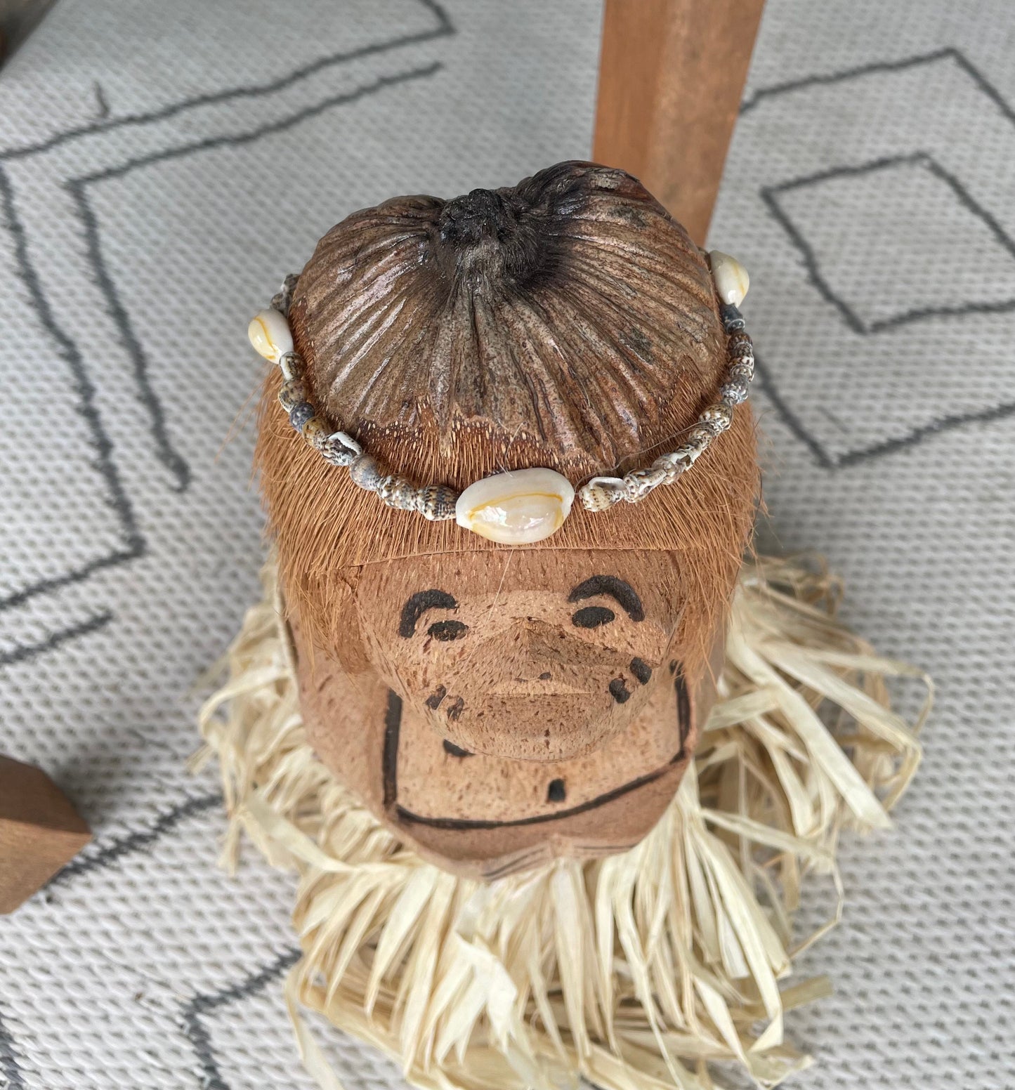Handmade Coconut Monkey Doll, 15x6" Seashell & Raffia Coastal Décor