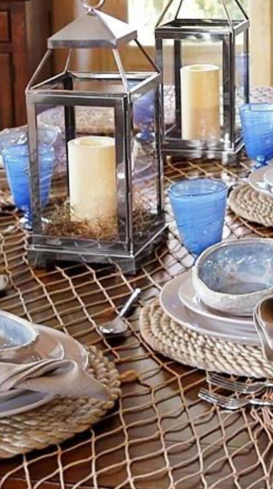 Authentic Recycled 5x10' or 10x10" Decorative Fish Net Taupe Grey Coastal Beach Table Cloth Natural Sustainable Décor Nautical Fishnet 3/4"