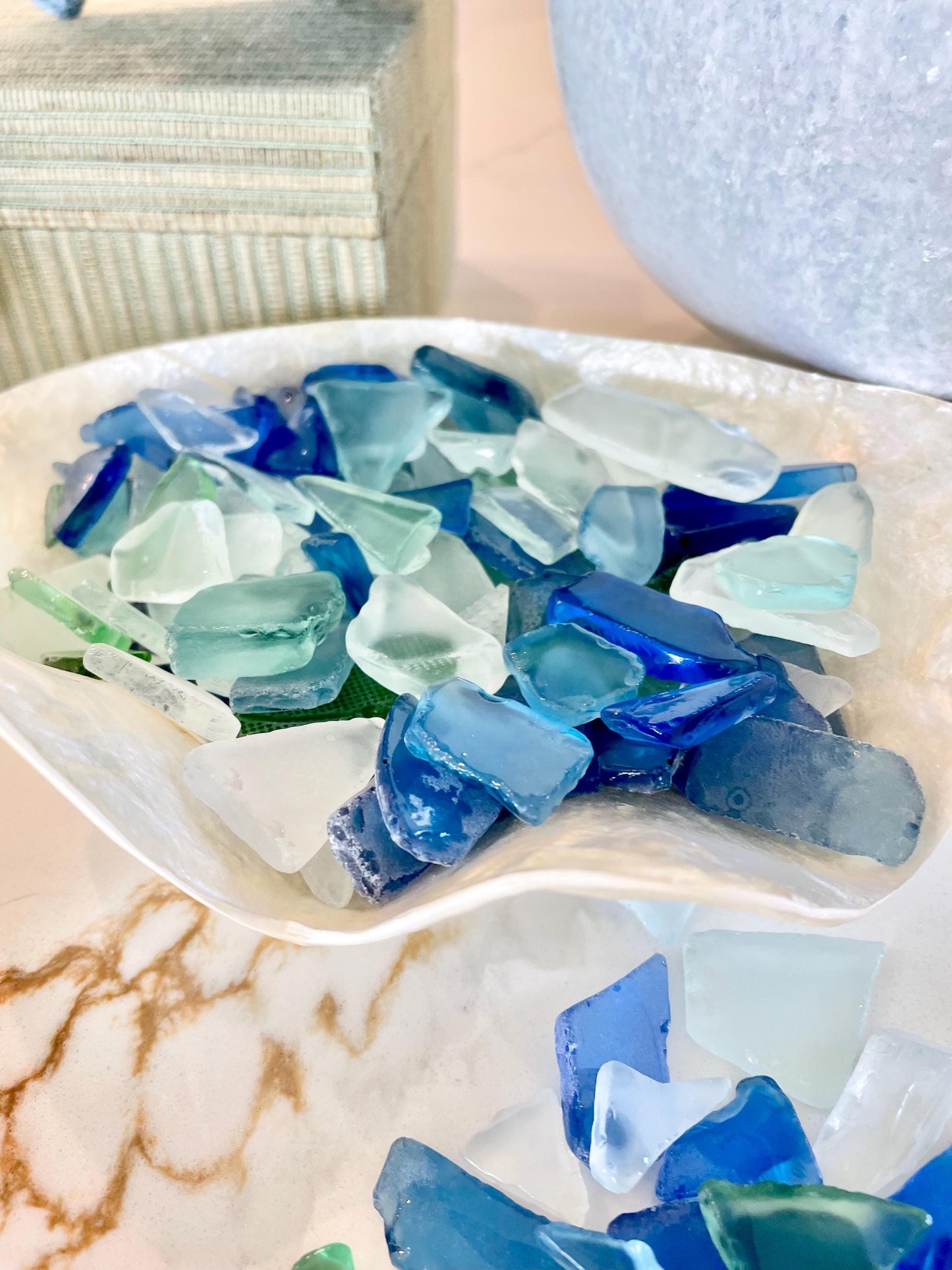 COASTAL SEA GLASS .5-2" Assorted Shaded Blue Green Tumbled Beach Coastal Crafts Mosaics & Décor