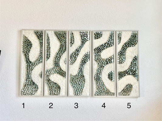 Minimalist Organic Shell Wall Art 5'x3' Modern Coastal Framed Abalone Clam Seashell Panels Textured Beach Hanging White Grey Silver
