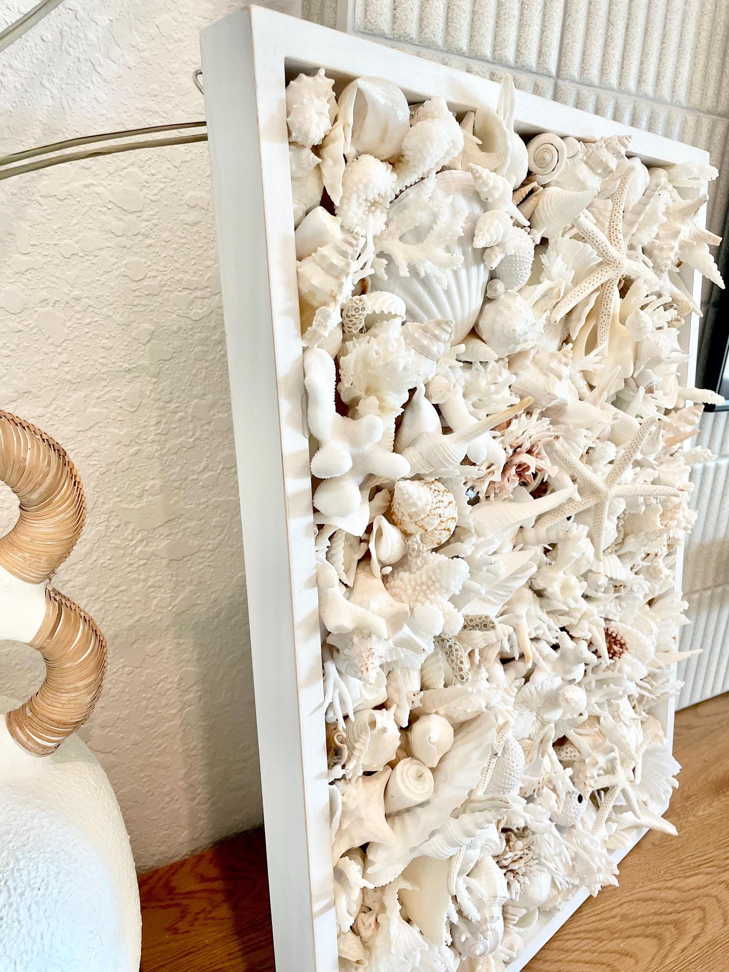 Handmade Seashell Collage Wall Art: Natural Coastal Home Decor White