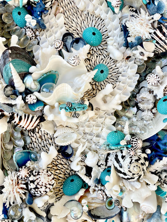 Feeling Bubbly Seashell Wall Art: Textured Coastal Décor, 30x15" Turquoise Blue