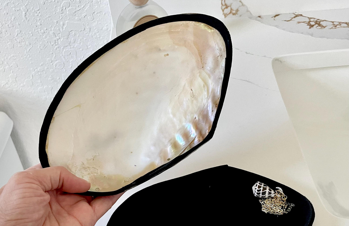 Handmade 8" Mussel Shell Jewelry Gift Box Iridescent Mother of Pearl Coastal Décor