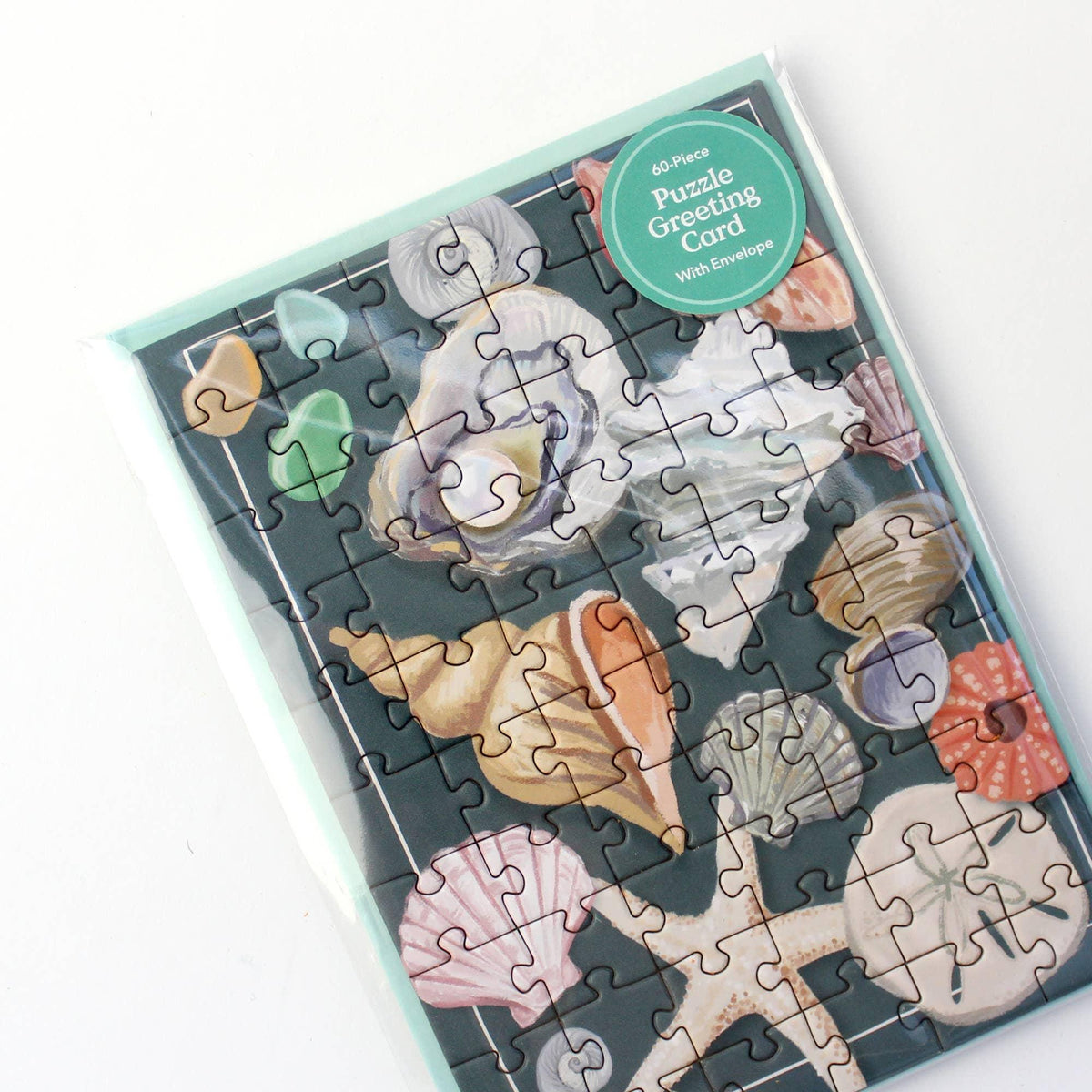 Seashells Puzzle Greeting Card: Beachy Coastal Lovers Gift