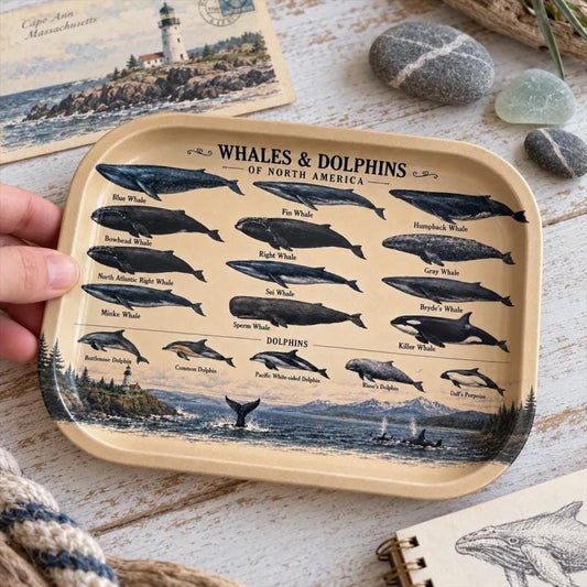 Whales & Dolphins Specimen Decorative Tray: Coastal Décor Gift