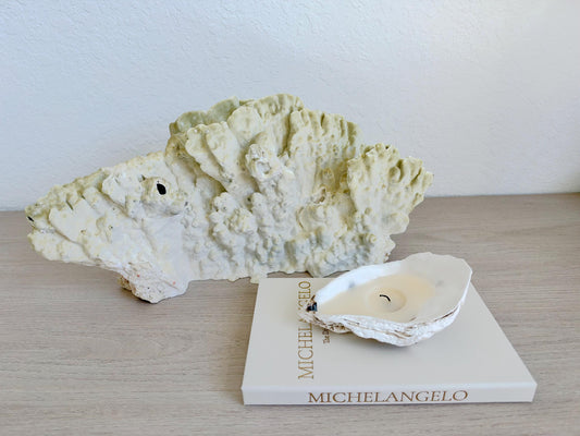 Natural Fire Slab Fossil: 18" x 8" x 6" Coastal Beach House Green Décor