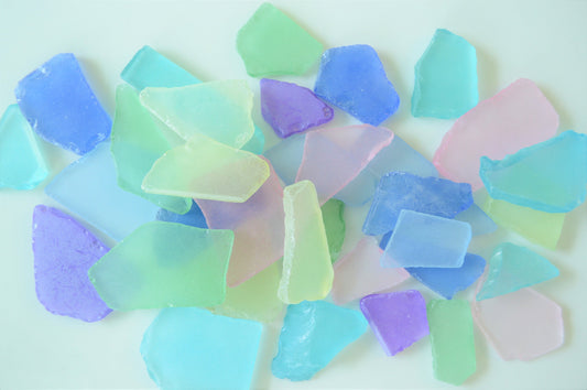 COLORFUL SEA GLASS Assorted Colors .5-3" Seafoam Green, Aqua, Dark Blue, Pink Beach Coastal Crafts Mosaics & Décor