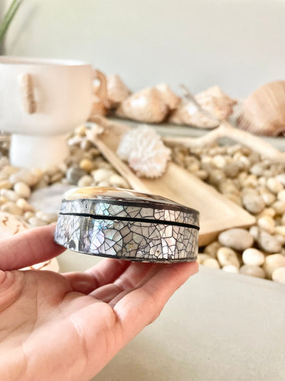 Coastal Gift Box Black Lip Shell Irredescent Seashell Jewelry Box Trinket Dish 4" Beach Décor Mother of Pearl Abalone