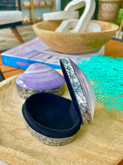 Coastal Gift Box Purple Clam Mermaid Shell Irredescent Seashell Jewelry Box Trinket Dish 3.5" Beach Décor Mother of Pearl Abalone