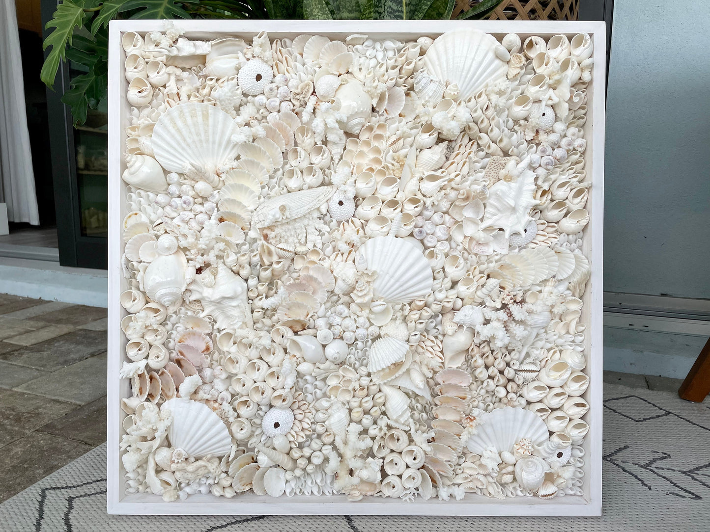 Handmade Modern Coastal Wall Art Natural Textured House Décor Seashells Urchins Coral 16", 24", 30" Square Beach White Sanibel Florida