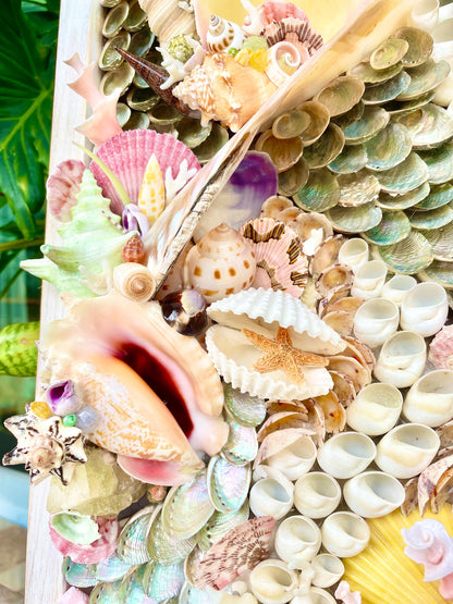 Mermaid House Colorful Handmade Seashell Coastal Wall Art Sea shells Urchins Coral Beach House Décor Pink Green Yellow Sanibel Florida