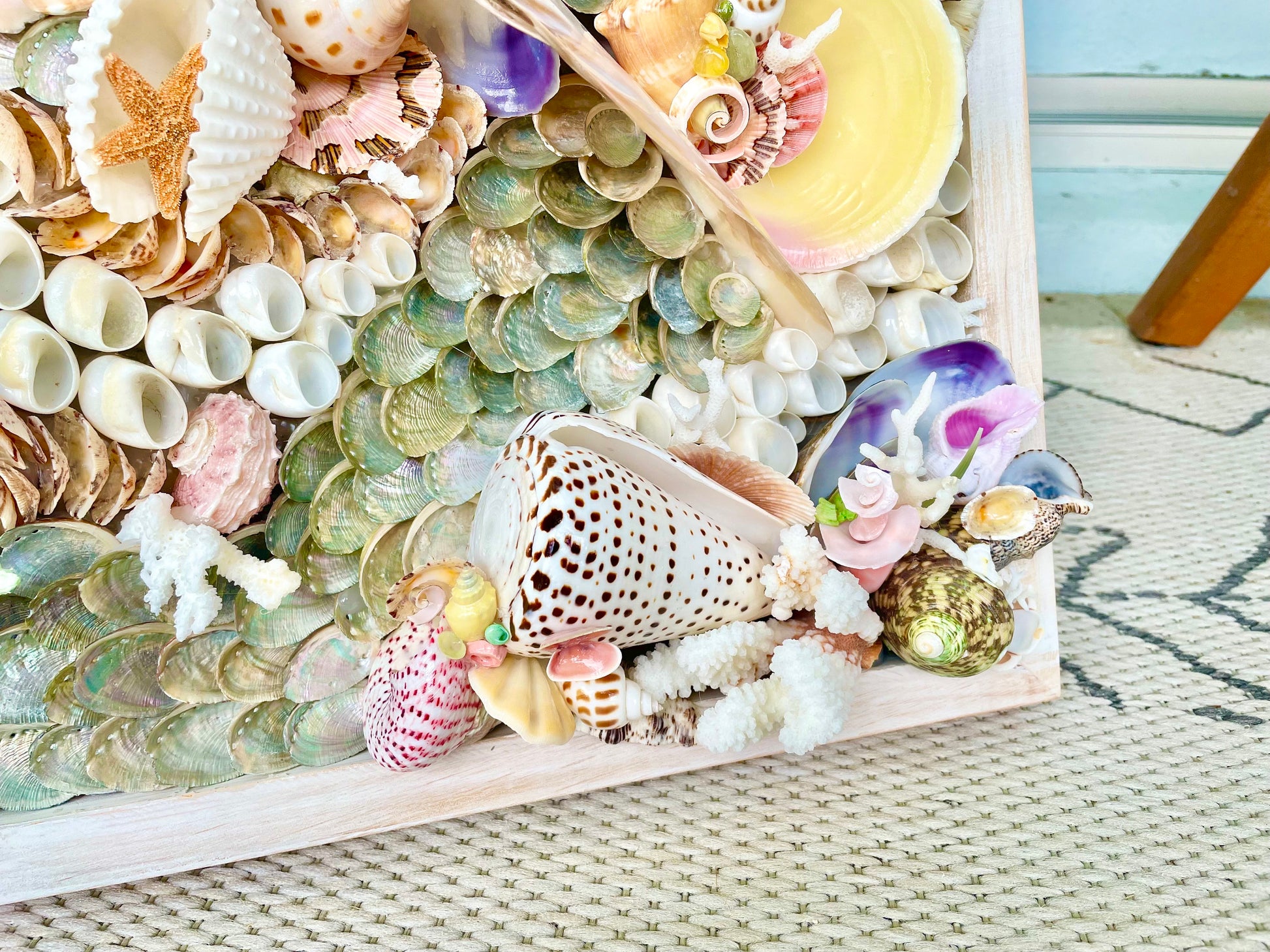 Mermaid House Colorful Handmade Seashell Coastal Wall Art Sea shells Urchins Coral Beach House Décor Pink Green Yellow Sanibel Florida