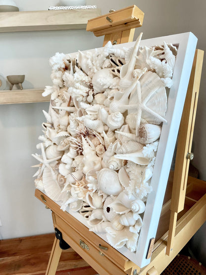 Handmade Seashell Coastal Shell Wall Art Natural Textured Home Décor Urchins Coral Starfish White Beige Brown Seashells You Choose Size