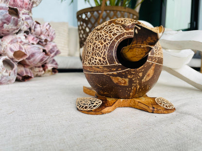 TURTLE LOVERS Handmade Carved Coconut Shell Bobbing Bobble Head Coastal Beach Gift Natural & Eco Friendly Kids Toy Organic Sustainable Décor