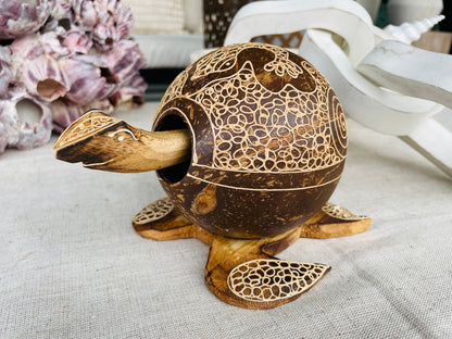 TURTLE LOVERS Handmade Carved Coconut Shell Bobbing Bobble Head Coastal Beach Gift Natural & Eco Friendly Kids Toy Organic Sustainable Décor