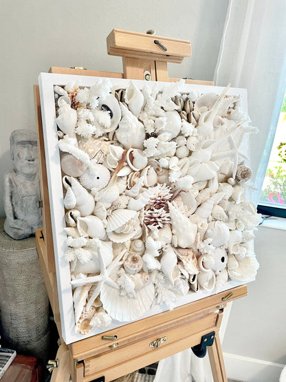Handmade Seashell Coastal Wall Art Natural Textured Home Décor Sea Shells Urchins Coral Starfish White Beige Brown Seashells
