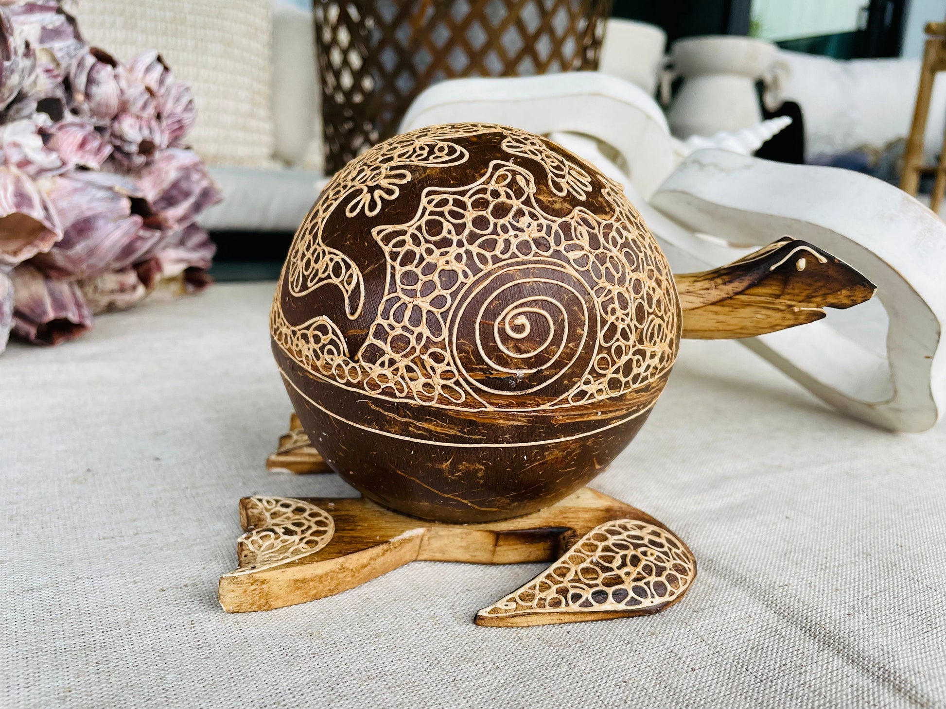 TURTLE LOVERS Handmade Carved Coconut Shell Bobbing Bobble Head Coastal Beach Gift Natural & Eco Friendly Kids Toy Organic Sustainable Décor