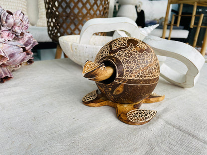 TURTLE LOVERS Handmade Carved Coconut Shell Bobbing Bobble Head Coastal Beach Gift Natural & Eco Friendly Kids Toy Organic Sustainable Décor