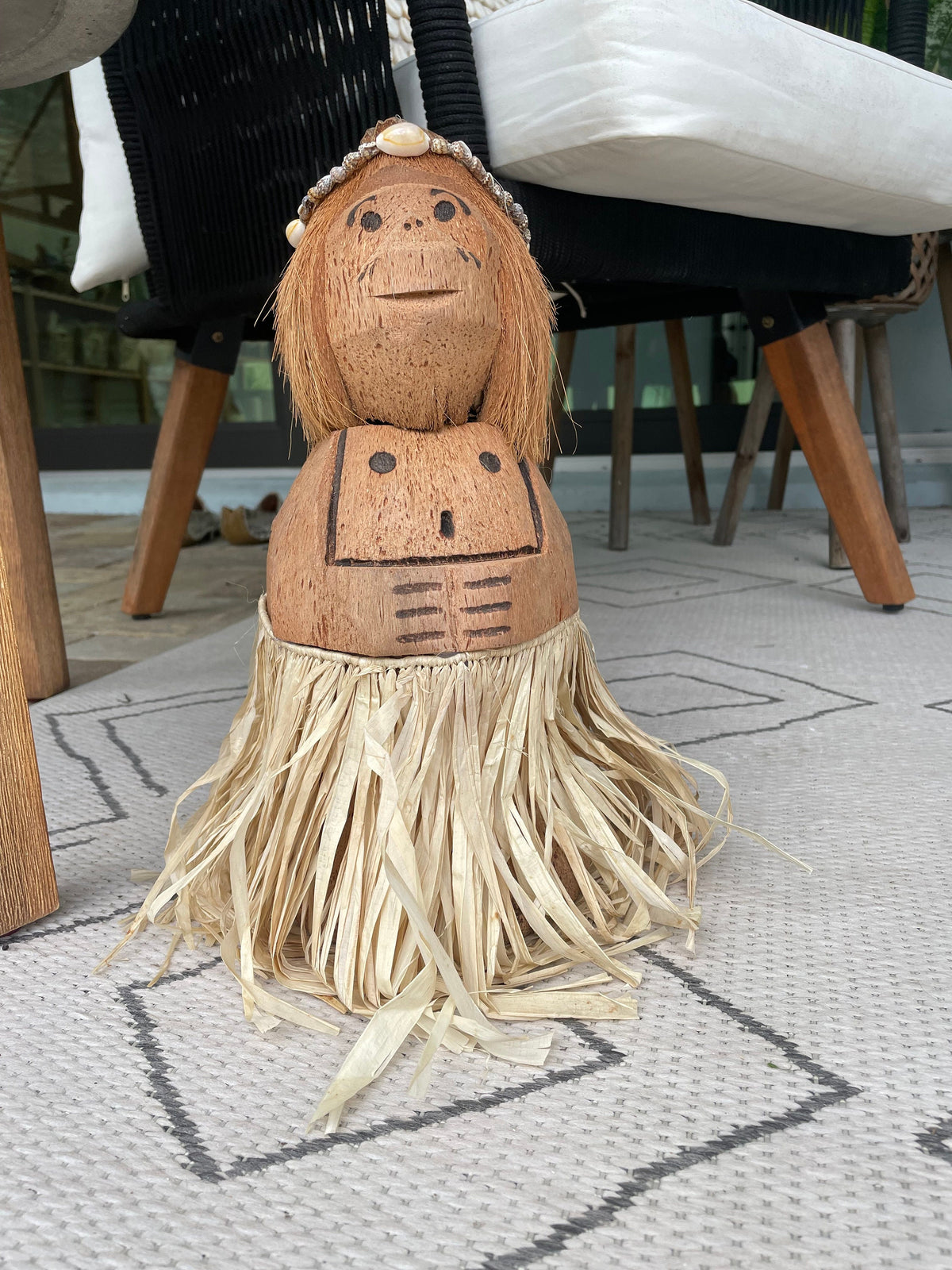 Handmade Coconut Monkey Doll, 15x6" Seashell & Raffia Coastal Décor