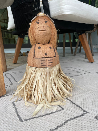 Handmade Coconut Monkey Doll, 15x6" Seashell & Raffia Coastal Décor