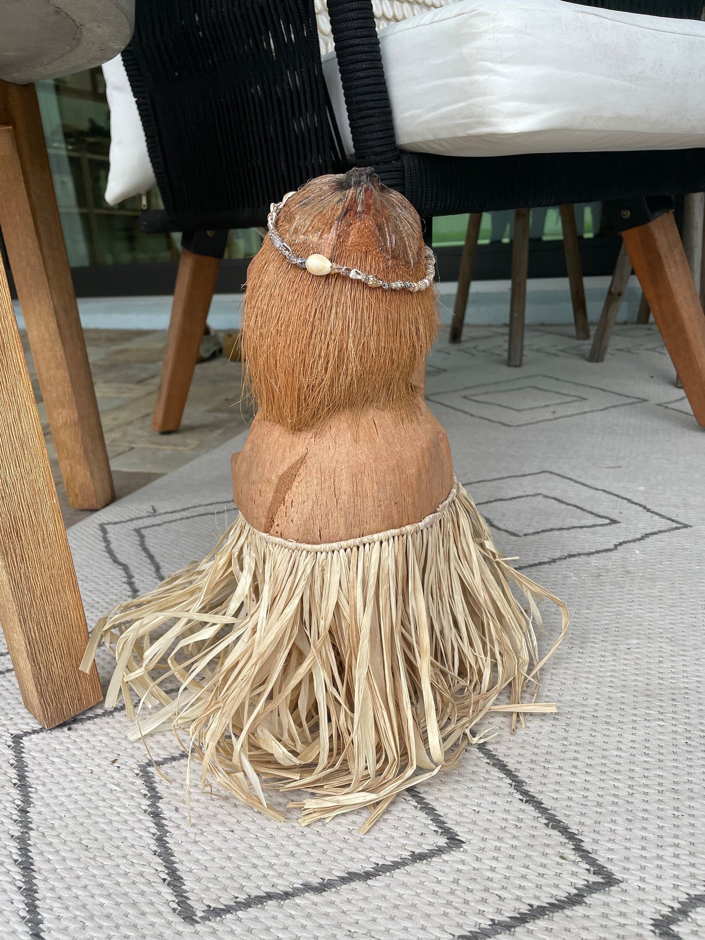 Handmade Coconut Monkey Doll, 15x6" Seashell & Raffia Coastal Décor