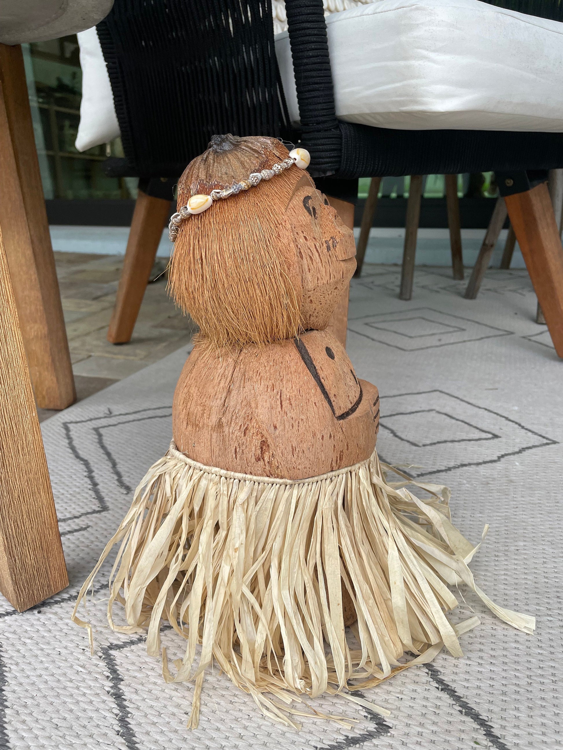 Handmade Coconut Monkey Doll, 15x6" Seashell & Raffia Coastal Décor