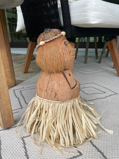 Handmade Coconut Monkey Doll, 15x6" Seashell & Raffia Coastal Décor