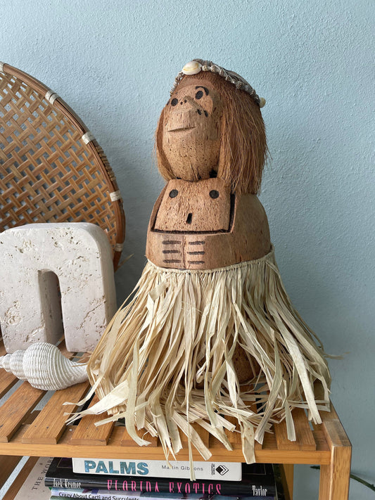 Handmade Coconut Monkey Doll, 15x6" Seashell & Raffia Coastal Décor