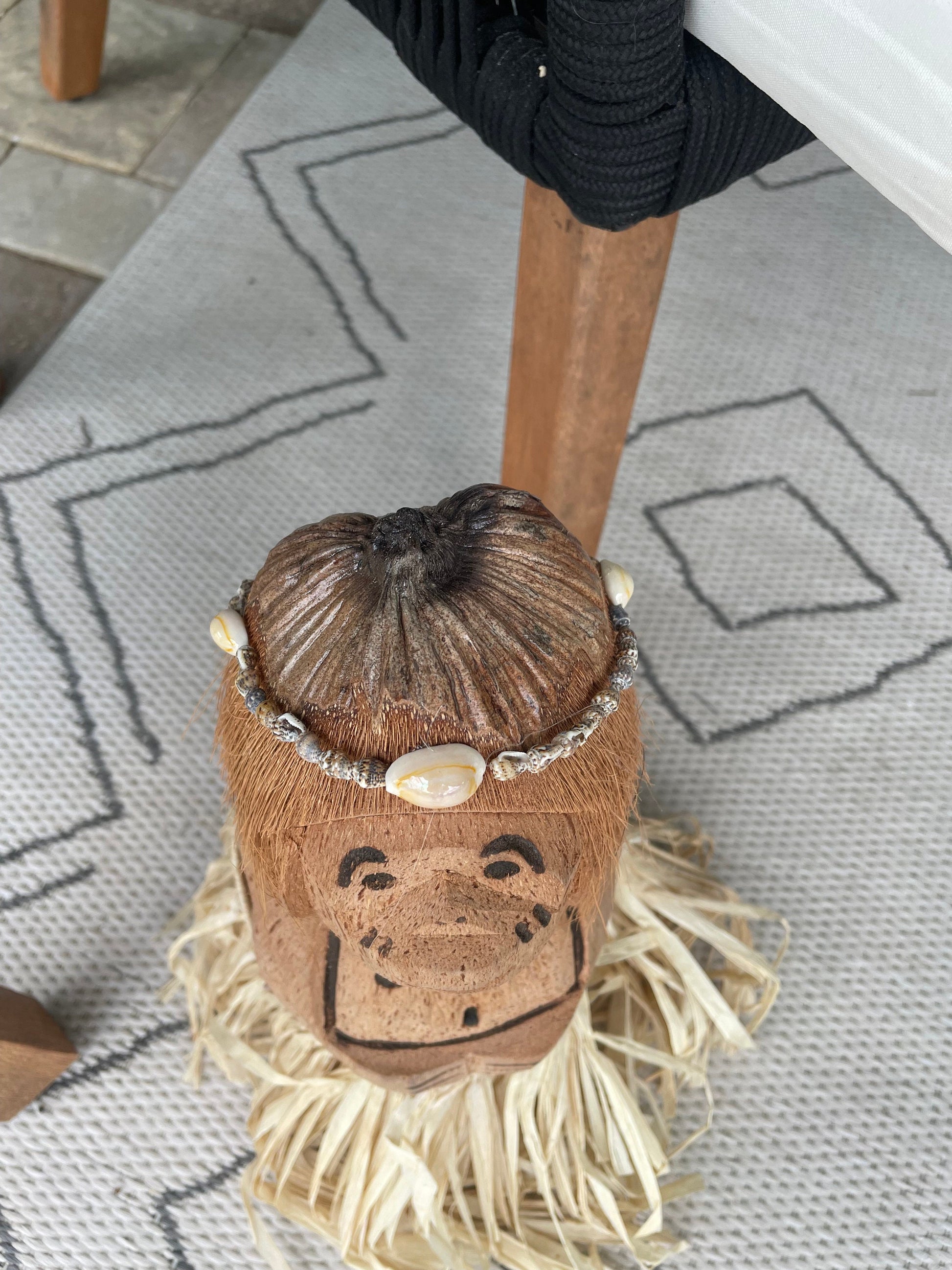 Handmade Coconut Monkey Doll, 15x6" Seashell & Raffia Coastal Décor