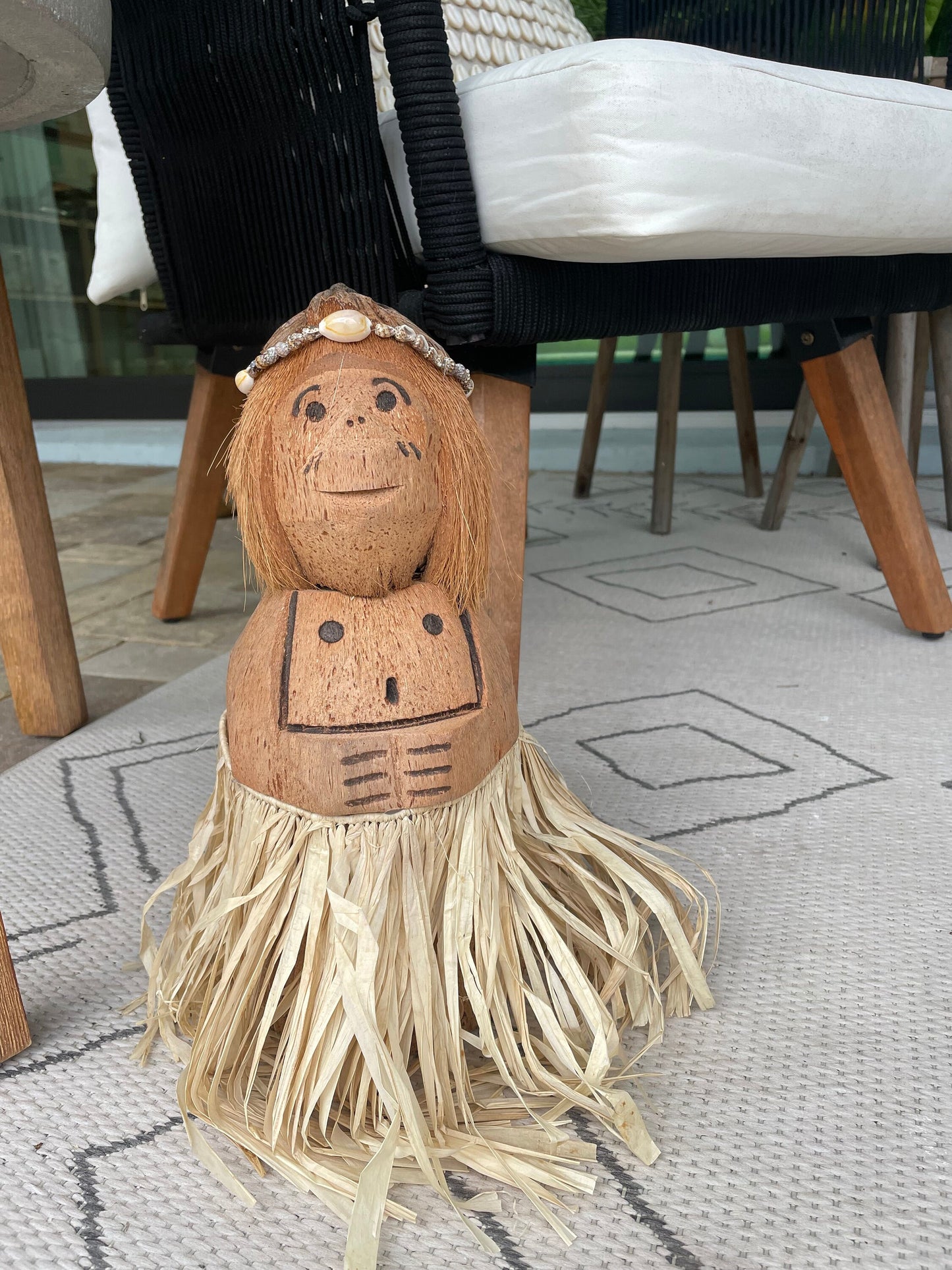 Handmade Coconut Monkey Doll, 15x6" Seashell & Raffia Coastal Décor