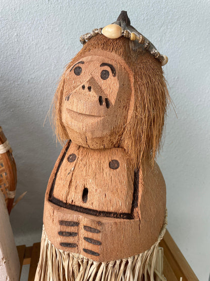 Handmade Coconut Monkey Doll, 15x6" Seashell & Raffia Coastal Décor