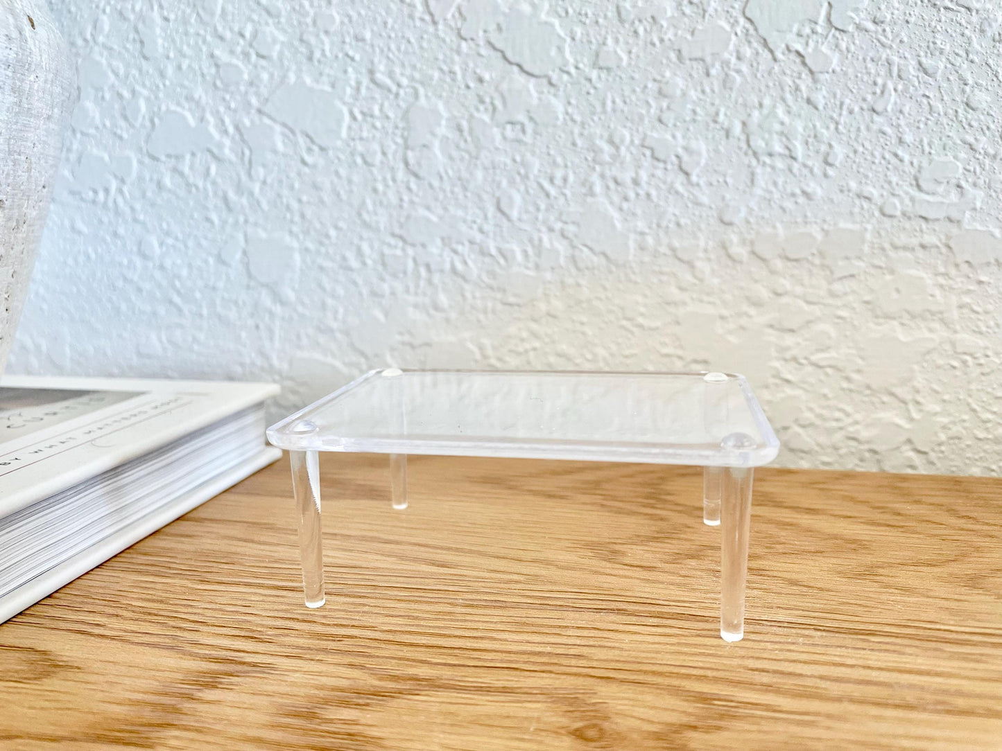 Small Clear Lucite Acrylic Display Stand 3.5 x 2.5 x 1.5 For Mounting Seashells Stones, corals, and more... 4 Leg Riser