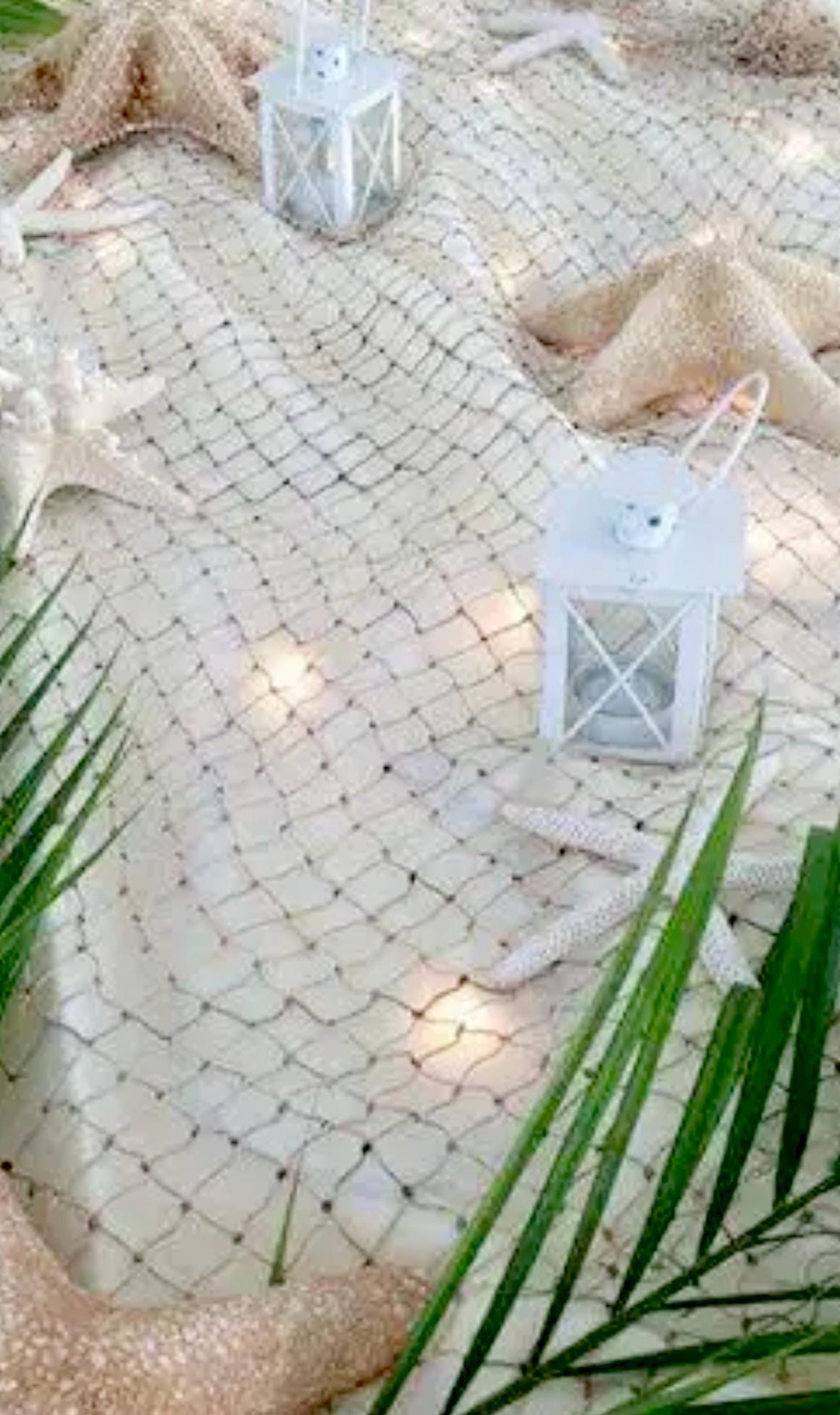 Authentic Recycled 5x10' or 10x10" Decorative Fish Net Taupe Grey Coastal Beach Table Cloth Natural Sustainable Décor Nautical Fishnet 3/4"