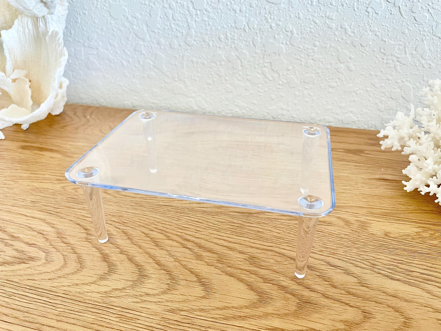 Large Clear Lucite Acrylic Display Stand 6.25 x 4.5 x 2.25" For Mounting Seashells, corals, and more... 4 Leg Riser