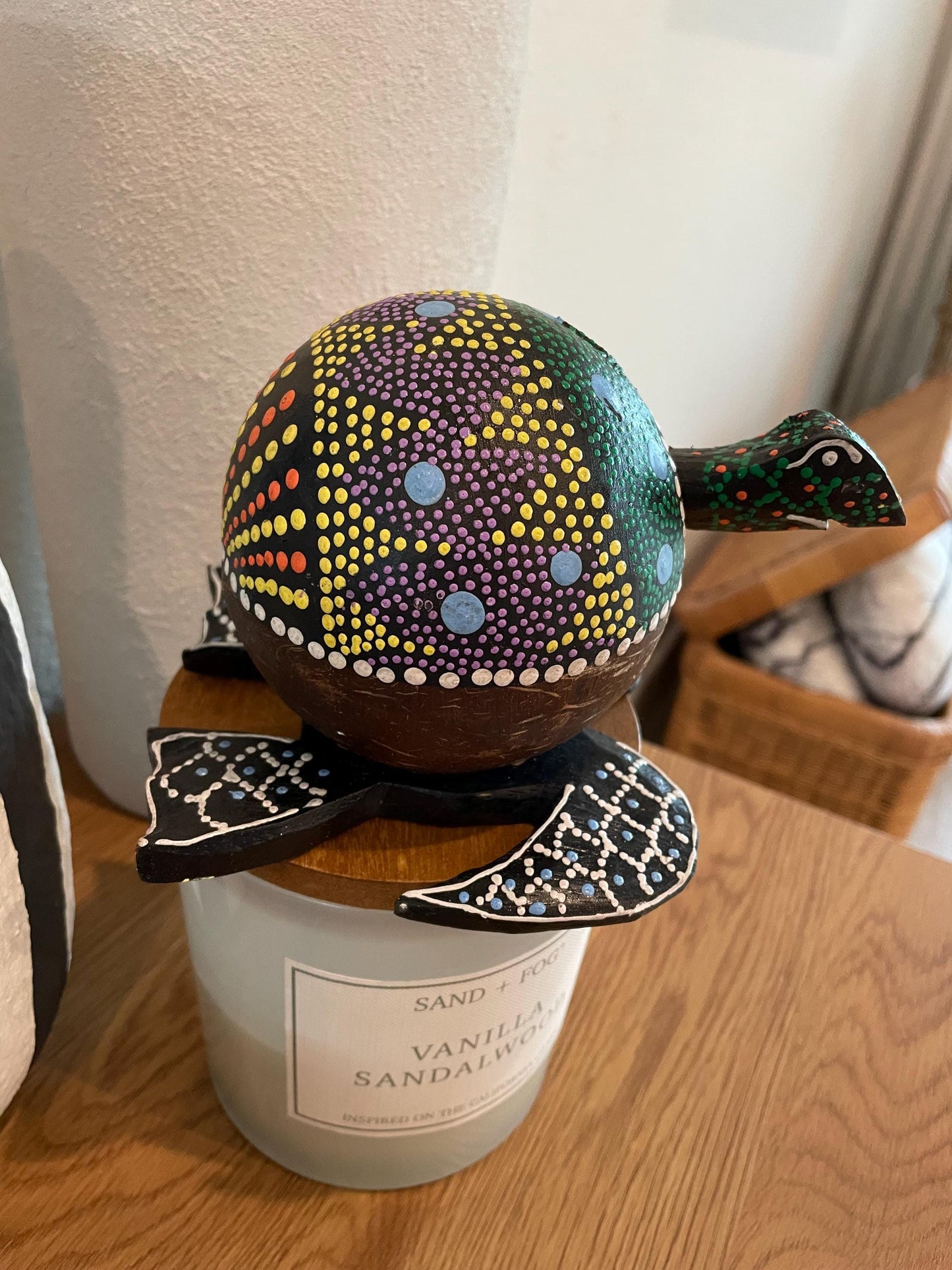 Colorful TURTLE LOVERS Handmade Carved & Painted Coconut Shell Bobble Head Coastal Beach Gift Natural Kids Toy Organic Sustainable Décor