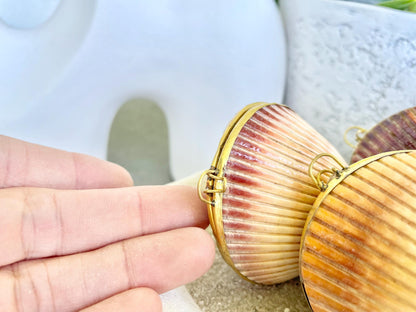Authentic Vintage 3" Long Seashell Ring Box Brass Hinge Jewelry Elegant Trinket Pill Container Bearer Coastal Accessories Beige Tan Seashell