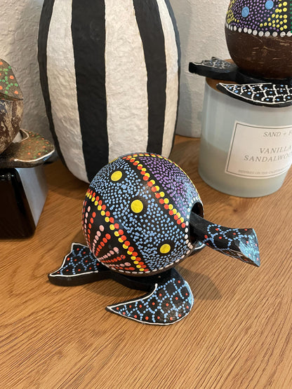 Colorful TURTLE LOVERS Handmade Carved & Painted Coconut Shell Bobble Head Coastal Beach Gift Natural Kids Toy Organic Sustainable Décor
