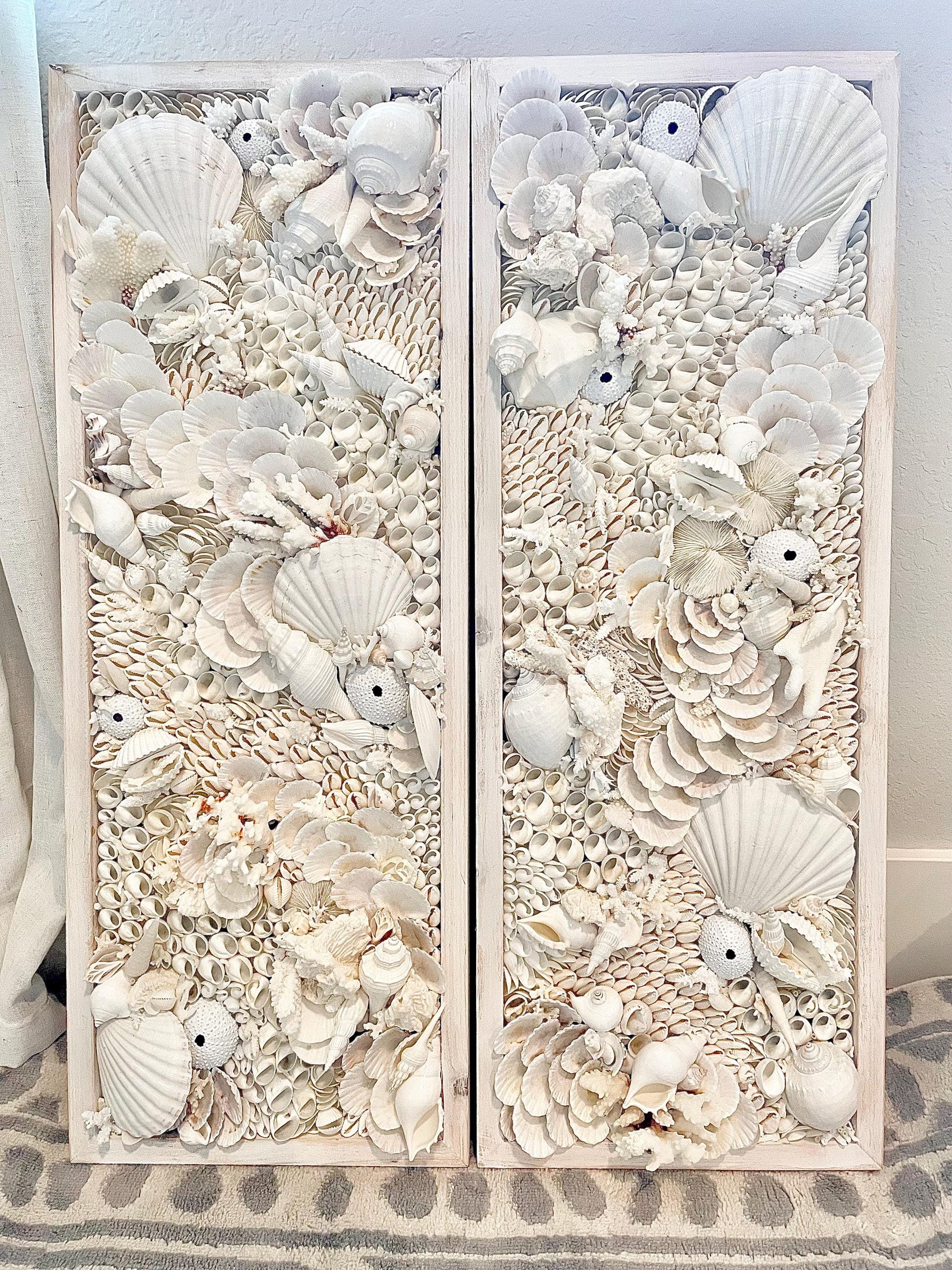 Organic Seashell Wall Art Coastal Natural REAL Shells Urchins Coral High End Beach House Décor White Collage Hanging 36”x12"