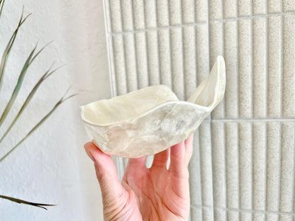 CAPIZ SHELL BOWL 8x5.5x3" Clam Shaped Seashell Natural Cream Ivory Coastal Home Décor
