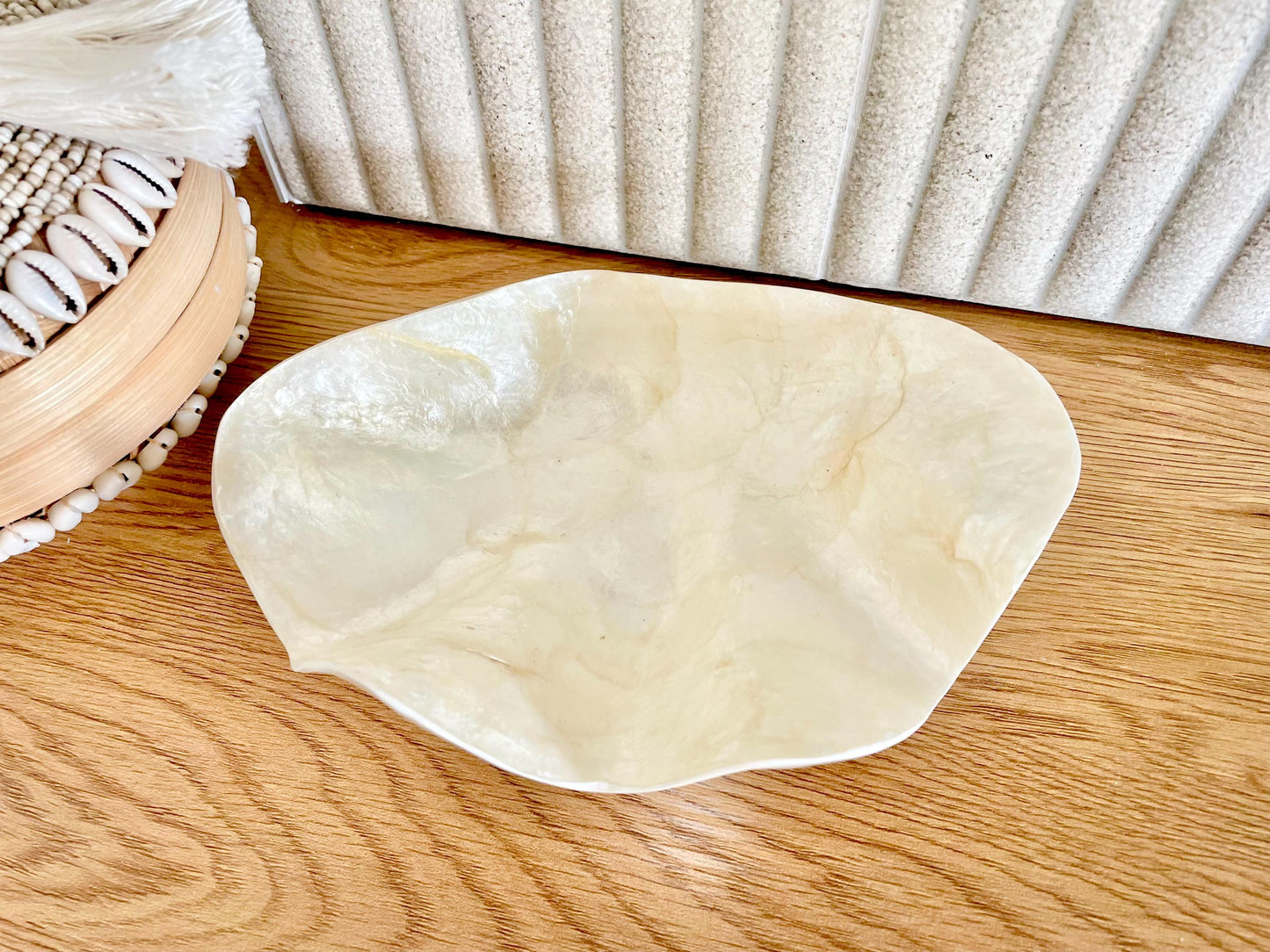 CAPIZ SHELL BOWL 8x5.5x3" Clam Shaped Seashell Natural Cream Ivory Coastal Home Décor
