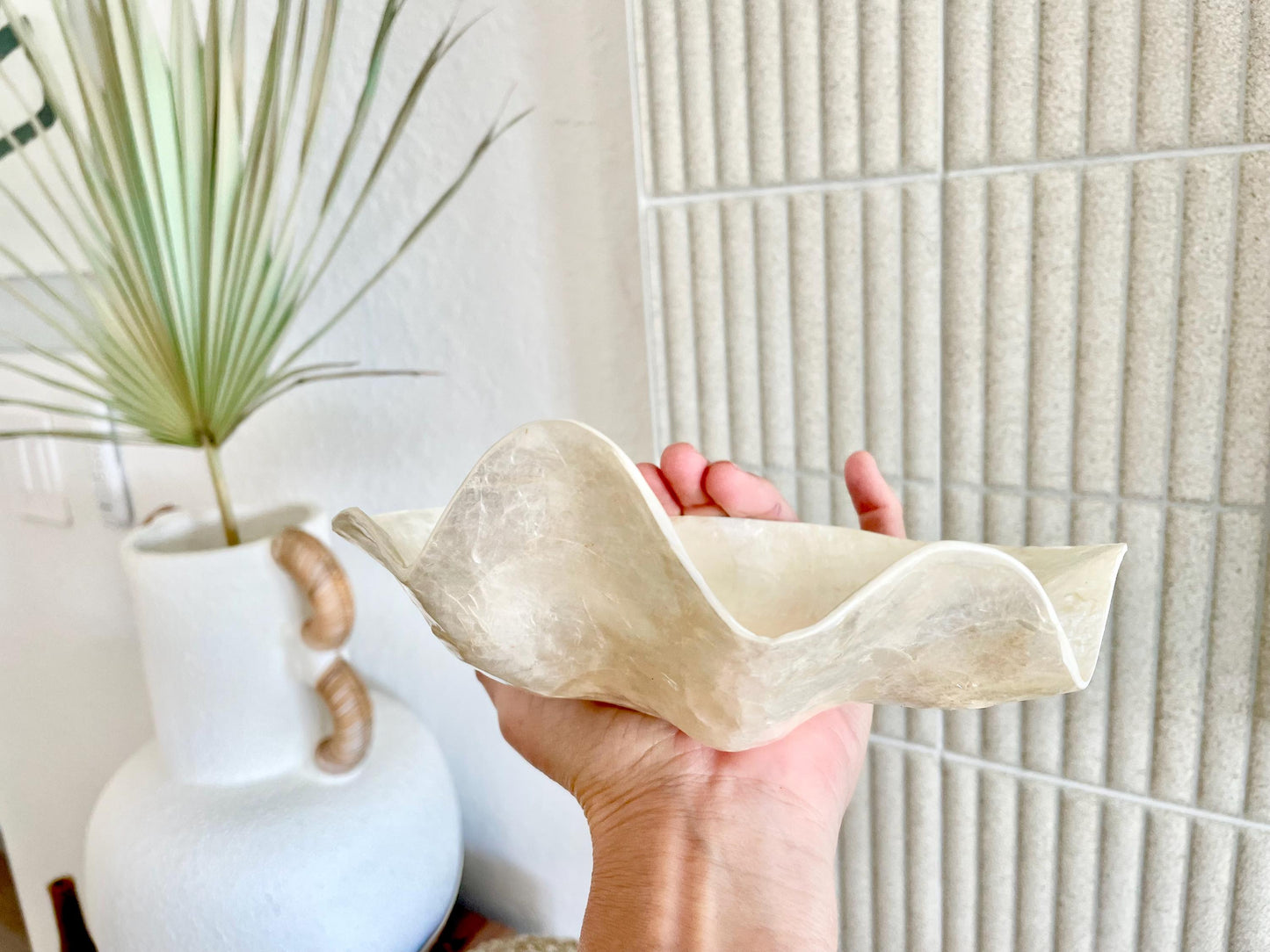 CAPIZ SHELL BOWL 8x5.5x3" Clam Shaped Seashell Natural Cream Ivory Coastal Home Décor