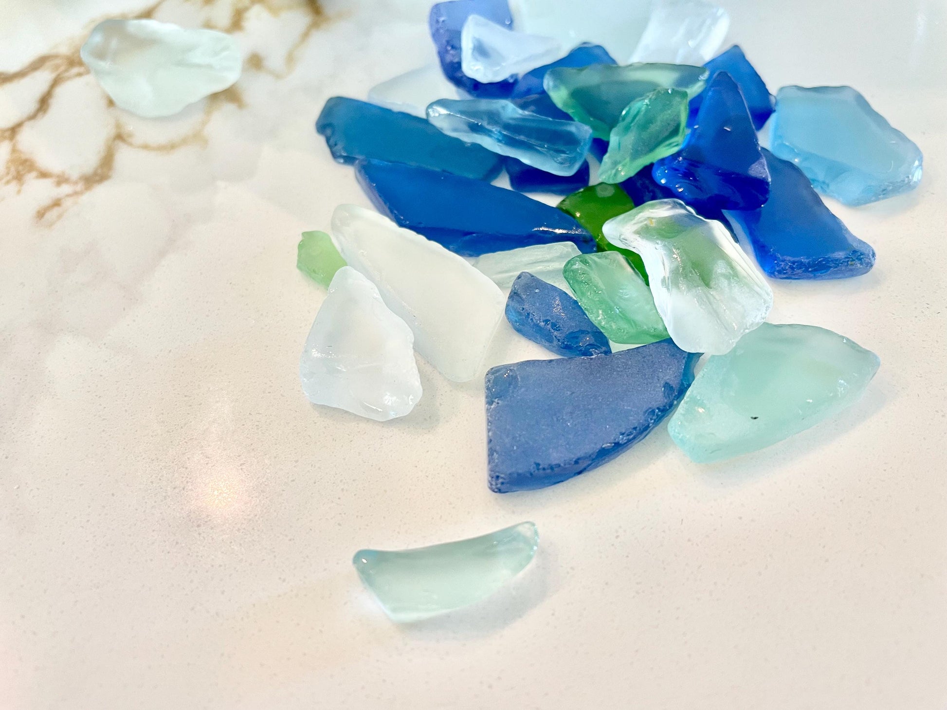 COASTAL SEA GLASS .5-2" Assorted Shaded Blue Green Tumbled Beach Coastal Crafts Mosaics & Décor