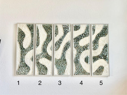 Minimalist Organic Shell Wall Art 5'x3' Modern Coastal Framed Abalone Clam Seashell Panels Textured Beach Hanging White Grey Silver