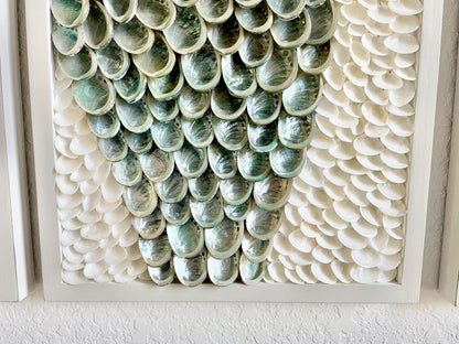 Clam & Abalone Shell Wall Art: Iridescent Silver, Modern Coastal Decor