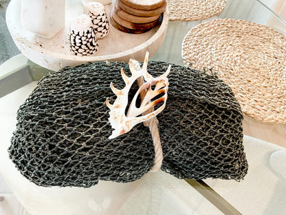 Recycled 4x9' Decorative Fish Net Green Grey Sliced Shell Coastal Beach Table Cloth Sustainable
