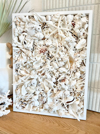 Handmade Seashell Coastal Shell Wall Art Natural Textured Home Décor Urchins Coral Starfish White Beige Brown Seashells You Choose Size