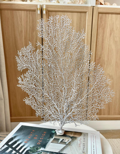 Silver Sea Fan (8-20") *You Choose Size* Natural Hand Painted Coastal Décor