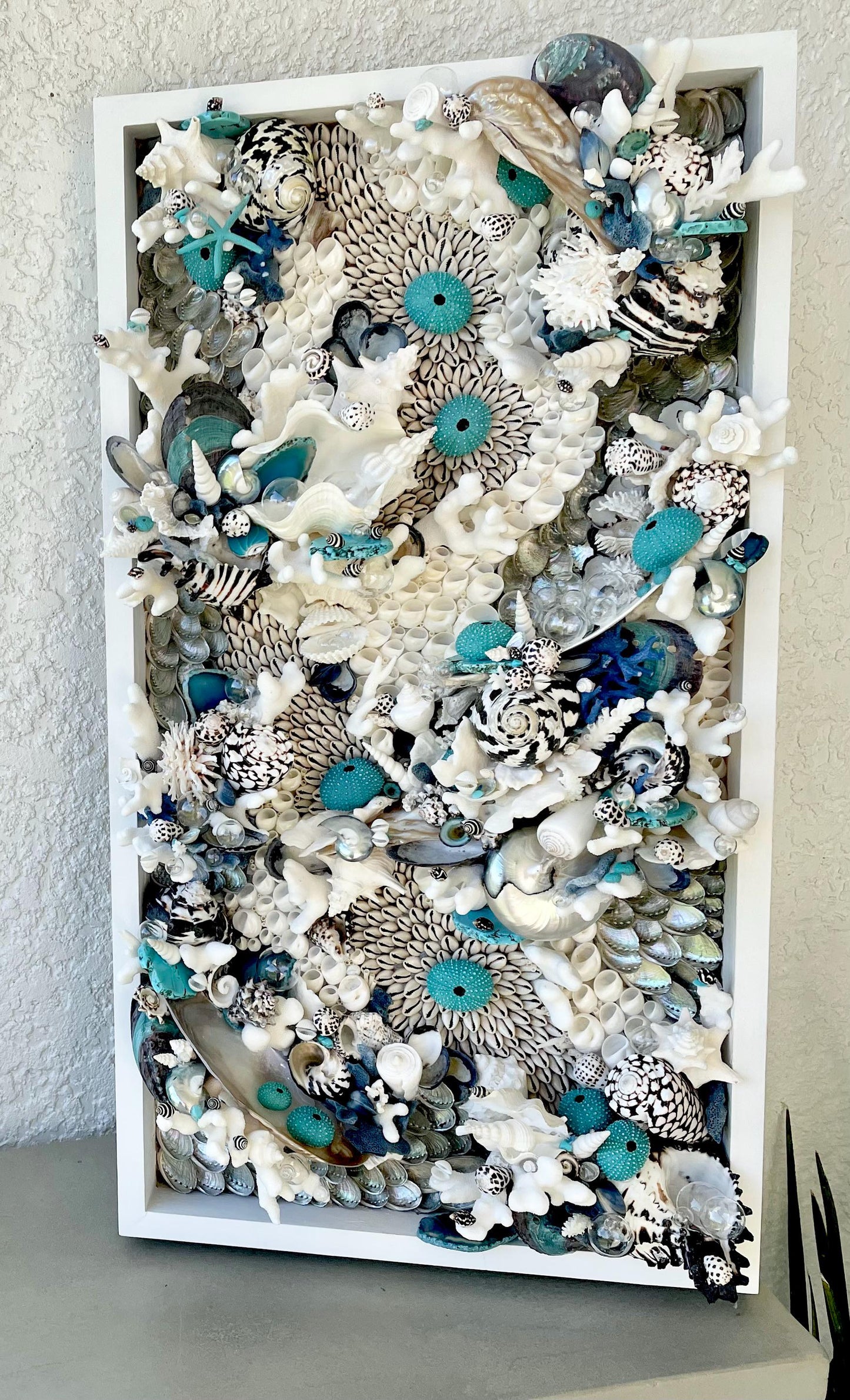 Feeling Bubbly Seashell Wall Art: Textured Coastal Décor, 30x15" Turquoise Blue